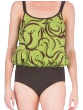 MAINSTREAM Full Coverage Blouson One Piece Swimsuit in Avocado Green/Brown